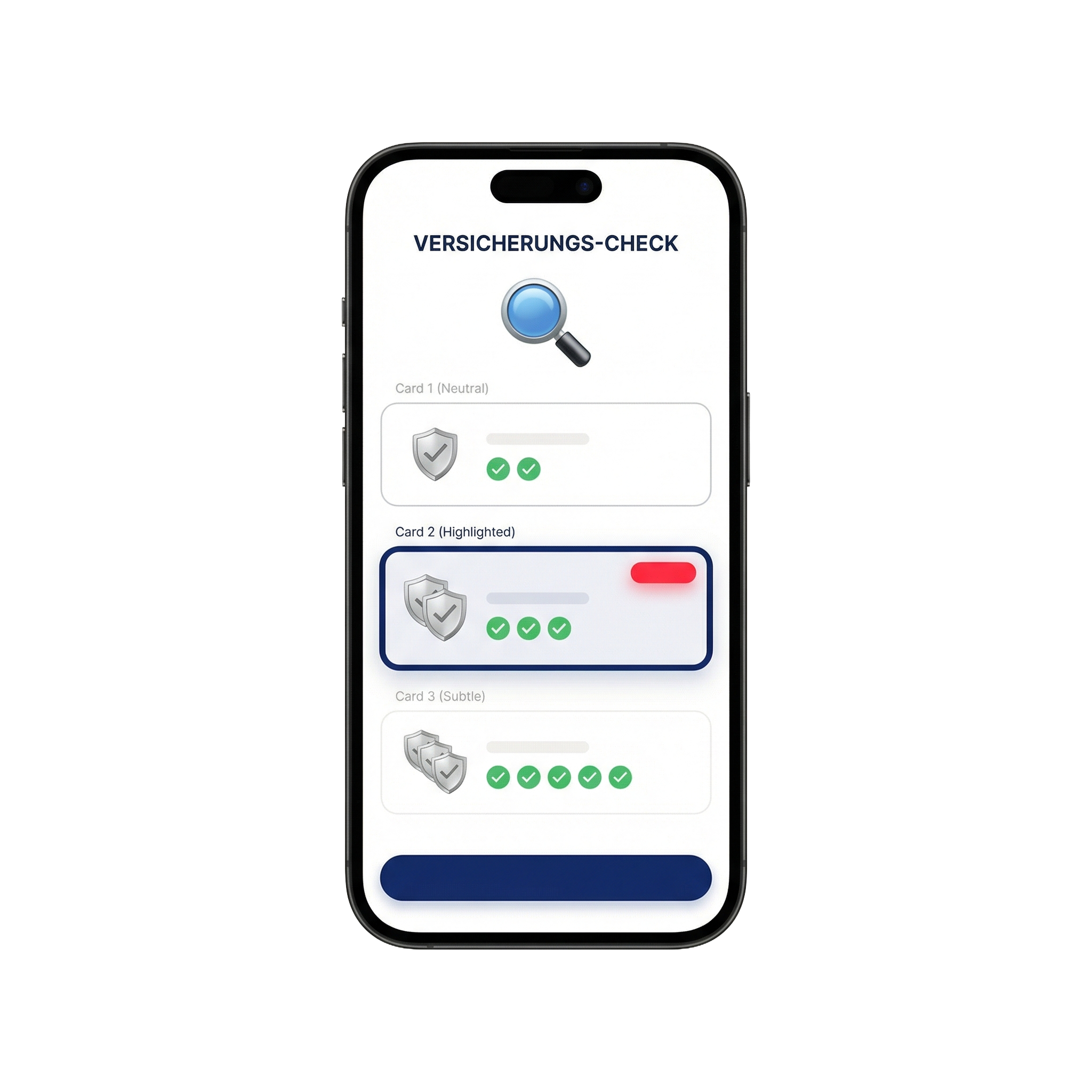Versicherungs-Check: Absicherungspakete mit Stufen und Kennzeichnung auf dem Smartphone